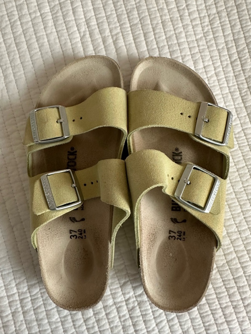 Birkenstock Two-Strap Suede Sandals in Pale iridescent green